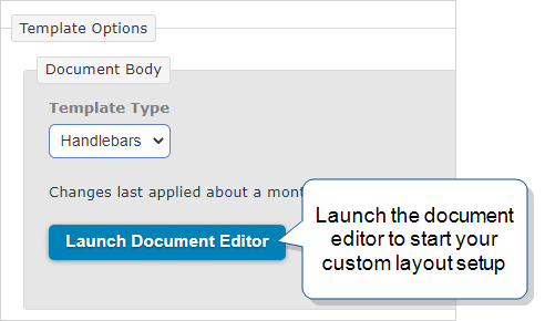 Template selector and document editor launcher